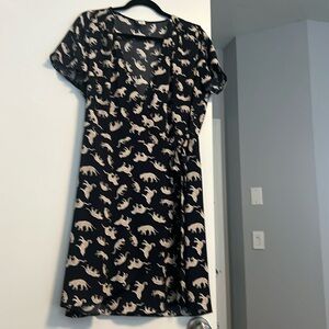 Animal print wrap dress, navy blue